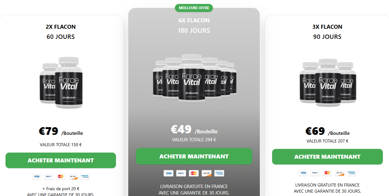 Prix ForceVital : packs 2, 3 et 6 flacons avec livraison gratuite en France